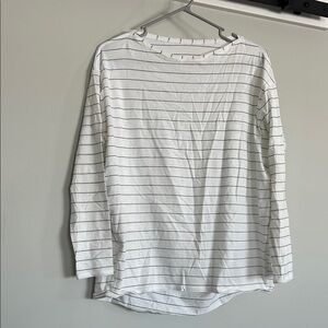 Lululemon Black & White Striped Back In Action Organic Cotton Long-Sleeve Shirt